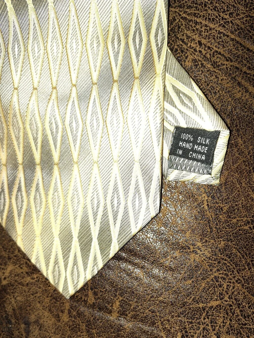 Men's Gold Patterned Necktie,  Cufflinks and Pocket Handkerchief  Set